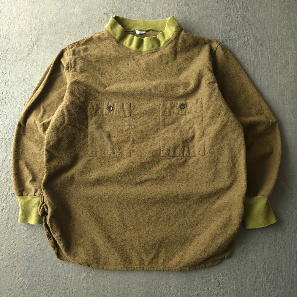Vintage 70s Brown T-shirt XL Mock Neck Two Pocket